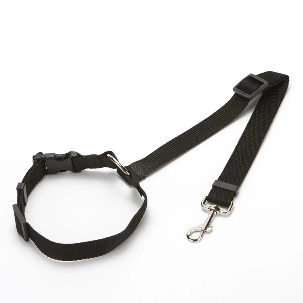 Two-in-one Nylon Adjustable Dogs Harness Collar Pet dog Accessories Pet Car Seat Belt Lead Leash Backseat Safety Belt - Color: CWQY-11-Black