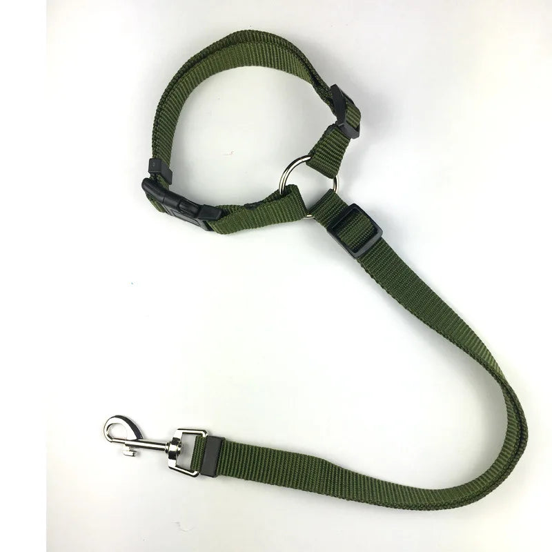 Two-in-one Nylon Adjustable Dogs Harness Collar Pet dog Accessories Pet Car Seat Belt Lead Leash Backseat Safety Belt - Color: CWQY-11-AG