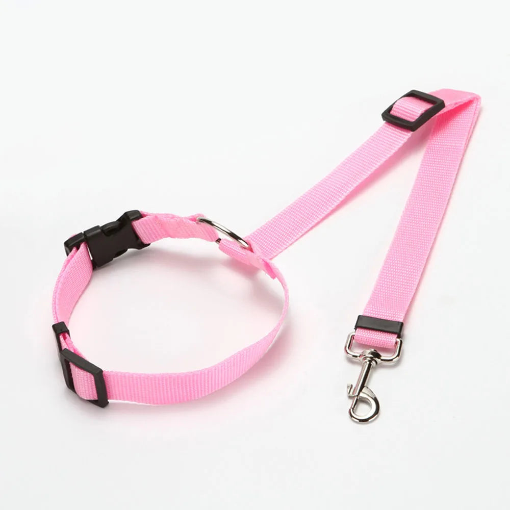Two-in-one Nylon Adjustable Dogs Harness Collar Pet dog Accessories Pet Car Seat Belt Lead Leash Backseat Safety Belt - Color: CWQY-11-Pink