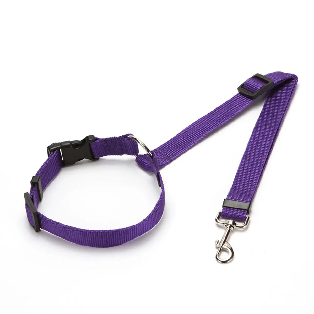Two-in-one Nylon Adjustable Dogs Harness Collar Pet dog Accessories Pet Car Seat Belt Lead Leash Backseat Safety Belt - Color: CWQY-11-Purple